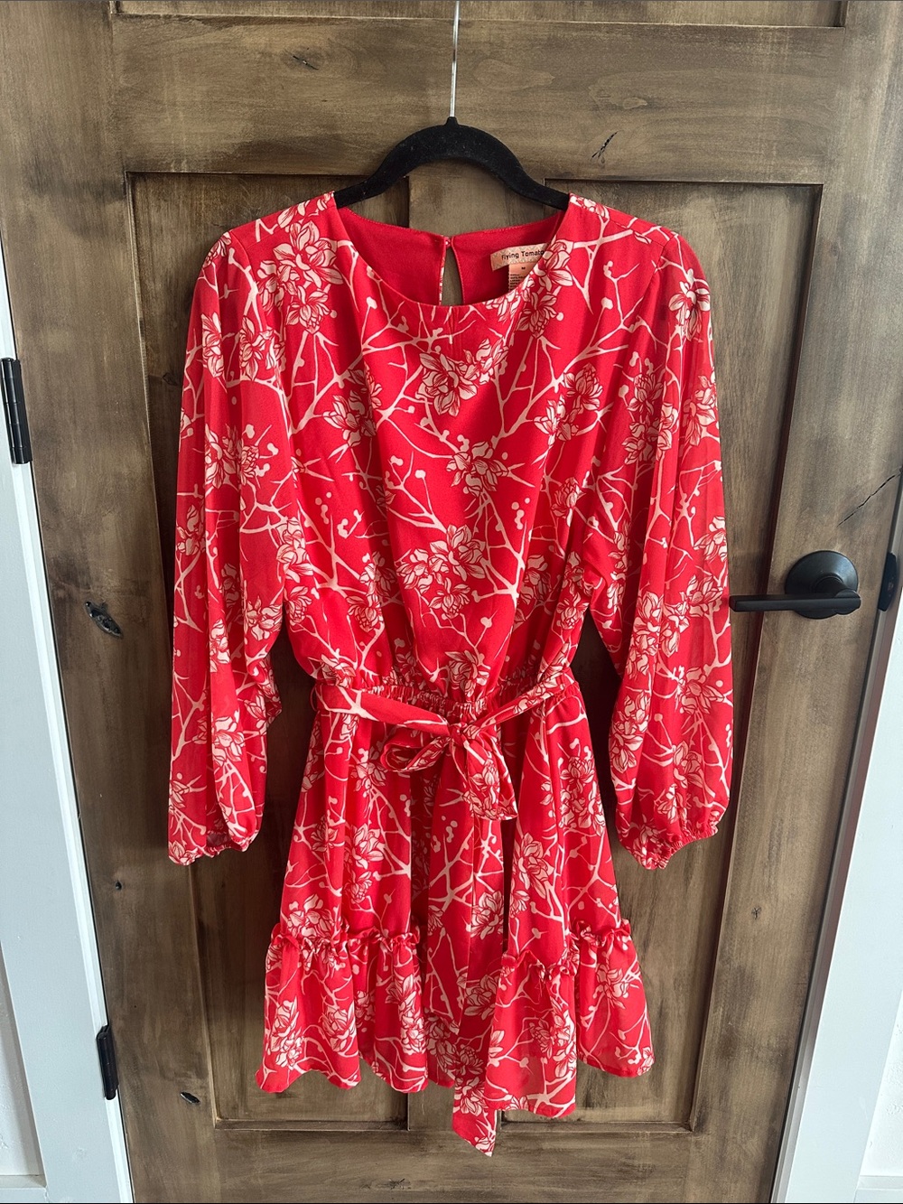 Flying Tomato Red Floral Tie-Waist Mini Dress